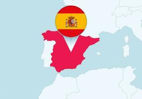 Europa com selecionado Espanha mapa e Espanha bandeira ícone. vetor
