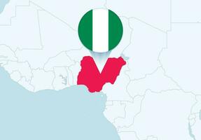 África com selecionado Nigéria mapa e Nigéria bandeira ícone. vetor