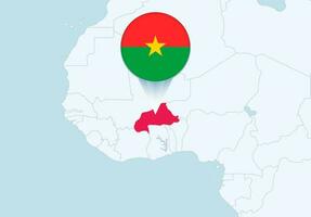 África com selecionado burkina faso mapa e burkina faso bandeira ícone. vetor