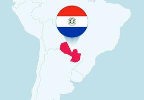 América com selecionado Paraguai mapa e Paraguai bandeira ícone. vetor