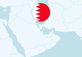 Ásia com selecionado bahrain mapa e bahrain bandeira ícone. vetor