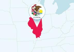 Unidos estados com selecionado Illinois mapa e Illinois bandeira ícone. vetor