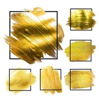 conjunto de tinta de pincel dourado grunge pincel com fundos de moldura quadrada. ilustração vetorial vetor