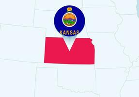 Unidos estados com selecionado Kansas mapa e Kansas bandeira ícone. vetor