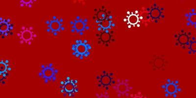 fundo vector azul e vermelho claro com símbolos covid-19.