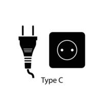 tipo c plugue e tomada vetor dentro silhueta estilo isolado em uma branco fundo. saída plugue ícone.