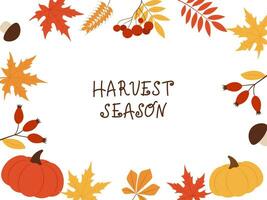outono fundo com folhas e legumes e escrito a mão texto colheita temporada. vetor ilustração