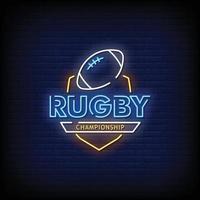 vetor de texto de estilo de sinais de néon de campeonato de rugby