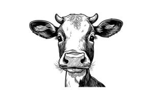 vaca cabeça com chifres logótipo gravação estilo isolado vetor ilustração.