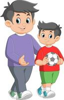 com pai e filho jogando futebol vetor