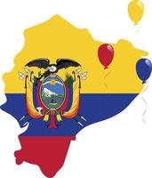 mapa do equador e recorte a bandeira mascarada com balões vermelhos, amarelos e azuis vetor