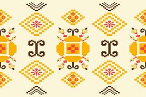 lindo floral Cruz ponto bordado em branco background.geometric étnico oriental desatado padronizar tradicional.asteca estilo abstrato vetor.design para textura,tecido,vestuário,embrulho,tapete,imprimir vetor