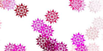 textura leve rosa vector com flocos de neve brilhantes.