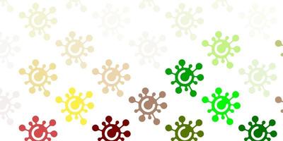padrão de vetor verde e amarelo claro com elementos de coronavírus.