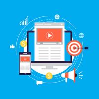 Campanha de marketing de vídeo, promoção online, marketing digital, ilustração em vetor plana publicidade internet