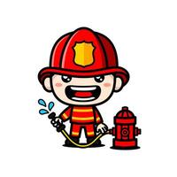 fofa bombeiro desenho animado personagem com água Hidrante vetor