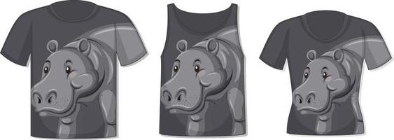frente da camiseta com modelo de hipopótamo vetor