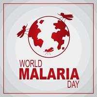 logotipo do dia mundial da malária ou banner com mosquito no signo de terra vetor