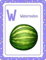 cartão do alfabeto com a letra w para melancia vetor