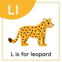 Aprendendo Inglês alfabeto para crianças. carta eu. fofa desenho animado leopardo. vetor