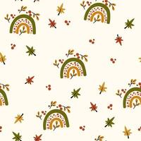 outono desatado padronizar com arco-íris, folhas e bagas. criativo fundo para tecido, têxtil, scrapbooking e imprime. vetor ilustrações para crianças.