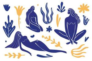 vetor conjunto do Matisse inspirado fêmea figuras e plantas. arte colagem do mulheres corpos fez do cortar papel, usar para logotipos, padrões, cartazes, capas, impressões