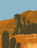 cactos e palmeiras de leque do deserto crescendo em monumento nacional das montanhas de santa rosa e san jacinto em palm desert california estados unidos wpa poster art vetor