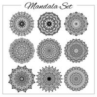 conjunto do mandalas. geométrico circular enfeite definir. isolado vetor elaborar mandalas para coloração livro impressão, projeto, logotipo, ioga, indiano e árabe imprime. oriental embelezamento elementos.