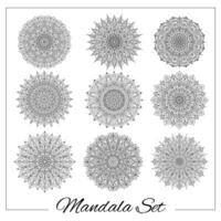 conjunto do mandalas. geométrico circular enfeite definir. isolado vetor elaborar mandalas para coloração livro impressão, projeto, logotipo, ioga, indiano e árabe imprime. oriental embelezamento elementos.