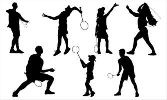 badminton jogador vetor plano silhueta coleção