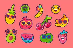 conjunto de coleção de emoções emoji de frutas de verão vetor