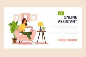 projeto de conceito de suporte ao cliente, operador fazendo feedback ao vivo, operador de linha direta aconselha o cliente, adequado para página de destino da web, aplicativo móvel, interface do usuário, modelo de banner. ilustração vetorial. apartamento. vetor