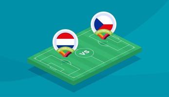 Holanda vs república checa rodada de 16 partidas, ilustração em vetor campeonato europeu de futebol de 2020. jogo do campeonato de futebol 2020 contra times - introdução ao fundo do esporte