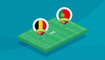 bélgica vs portugal rodada de 16 partidas, ilustração em vetor campeonato europeu de futebol de 2020. jogo do campeonato de futebol 2020 contra times - introdução ao fundo do esporte