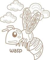 alfabeto W para vespa vocabulário escola lição desenho animado coloração Páginas para crianças e adulto vetor