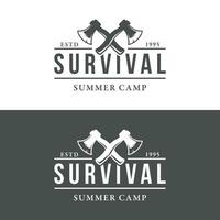 aventura sobrevivência machado logotipo Projeto com vintage hipster fogueira para acampamento, aventura e rótulos. vetor