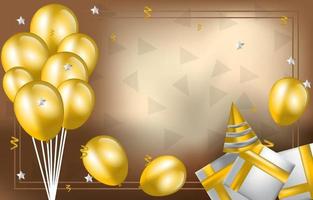 feliz aniversário cartão convite celebração fundo balão dourado vetor