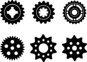 engrenagem roda máquina ícone definir. plano Projeto. isolado Preto vetor