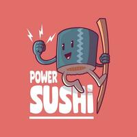 engraçado Sushi personagem com uma pauzinho vetor ilustração. marca, comida, logotipo Projeto conceito.