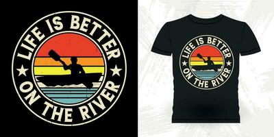 vida é Melhor em a rio engraçado remar barco retro vintage caiaque camiseta Projeto vetor