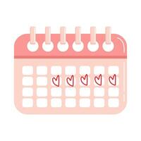 Rosa menstrual calendário com corações dentro desenho animado estilo. mulheres saúde. calendário para menstruação ao controle e gravidez planejamento. período cronograma com marcado dias. ciclo e pms rastreador. vetor