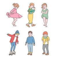 coleção de personagens infantis animados em estilo fofo. mão desenhada estilo ilustrações vetoriais. vetor