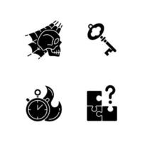 ícones de glifo preto da sala de busca definidos no espaço em branco vetor