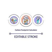 ícone do conceito de calculadora da pegada de carbono. estimar o impacto na ilustração de linha fina de ideia abstrata de ambiente. combate às alterações climáticas. desenho de cor de contorno isolado vetor. curso editável vetor
