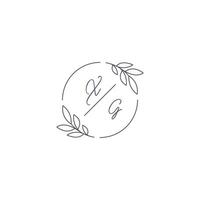 iniciais xg monograma Casamento logotipo com simples folha esboço e círculo estilo vetor