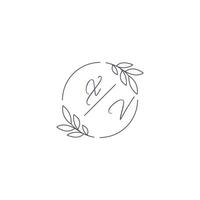 iniciais xv monograma Casamento logotipo com simples folha esboço e círculo estilo vetor