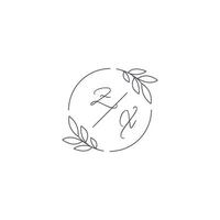 iniciais zx monograma Casamento logotipo com simples folha esboço e círculo estilo vetor