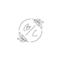 iniciais bc monograma Casamento logotipo com simples folha esboço e círculo estilo vetor