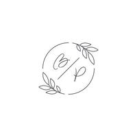 iniciais bp monograma Casamento logotipo com simples folha esboço e círculo estilo vetor