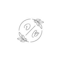 iniciais db monograma Casamento logotipo com simples folha esboço e círculo estilo vetor